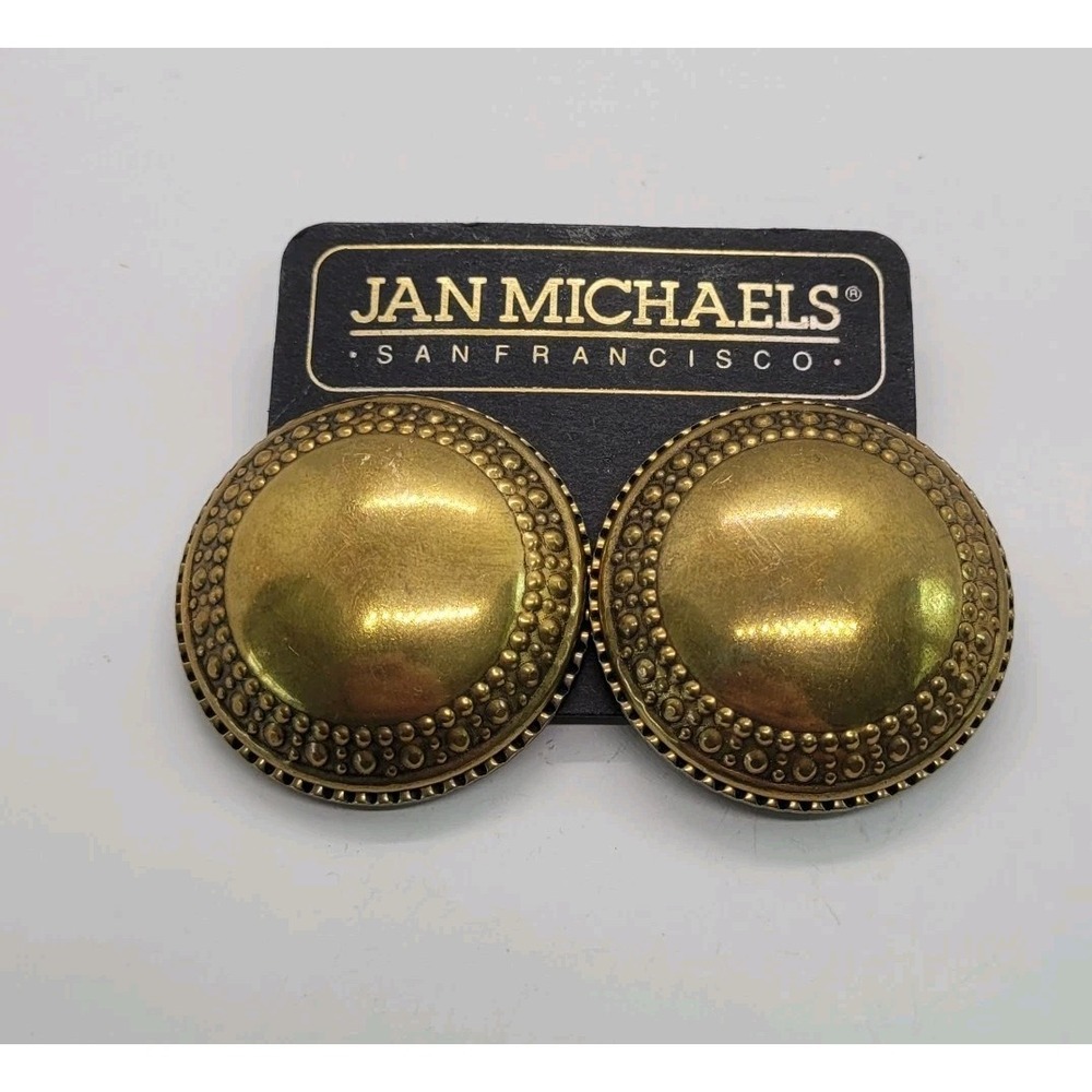Vintage Jan Michaels San Francisco Gold Tone Dome Clip-On Earrings 39.5mm
